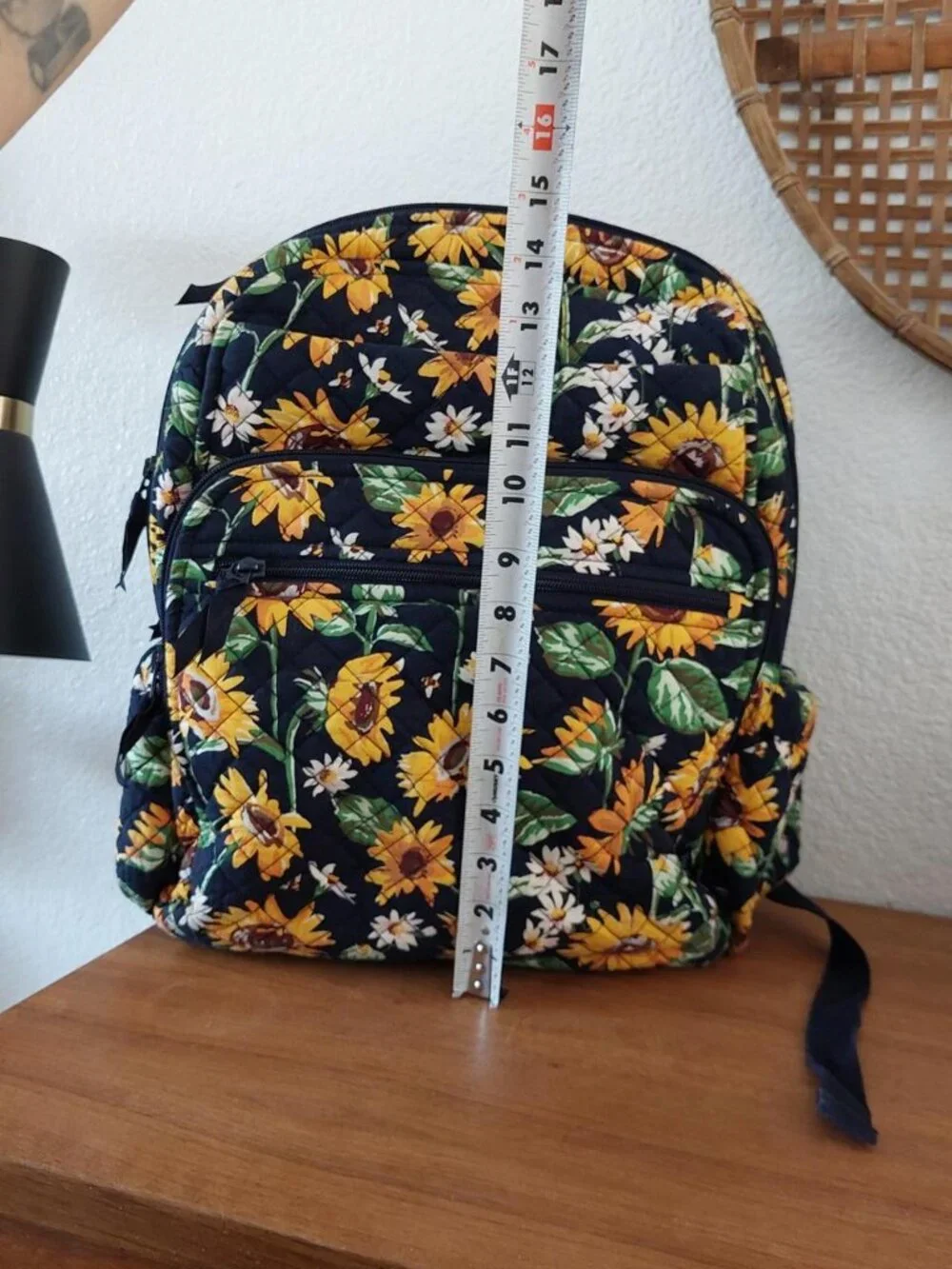 RARE Vera Bradley Sunflowers XL Campus Backpack featuring a quilted navy fabric